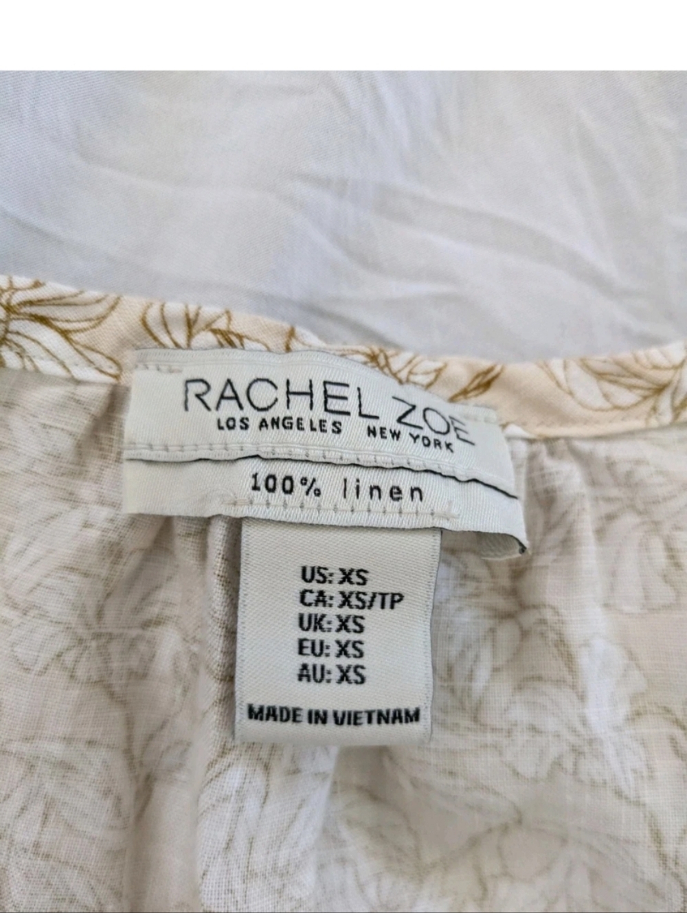 Rachel Zoe Linen Baby Doll Dress V-Neck Sleeveless Floral Beige Womens XS - Picture 2 of 5